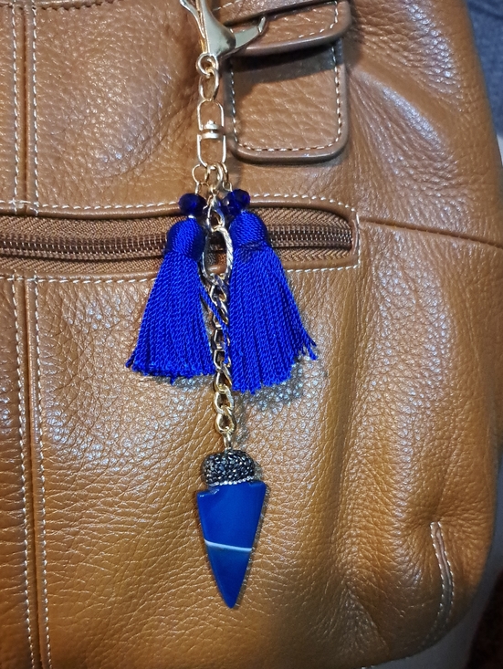 Hand Crafted Handbags - Hand Crafted Royal Blue Tassel & Stone Bag Purse Charm Keychain